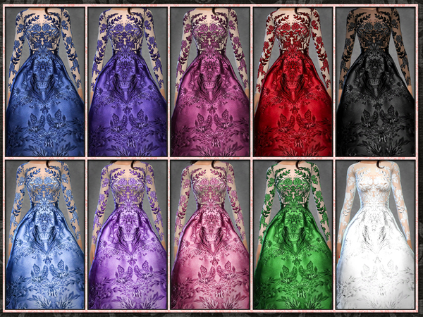 Sims 4 ZM Embroidered Floral Full Long Gown by Five5Cats at TSR