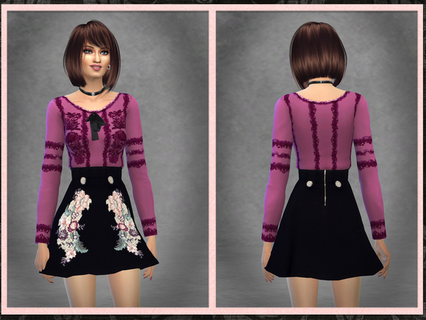 Sims 4 ZM Floral Skirt with Lace Blouse Outfit by Five5Cats at TSR