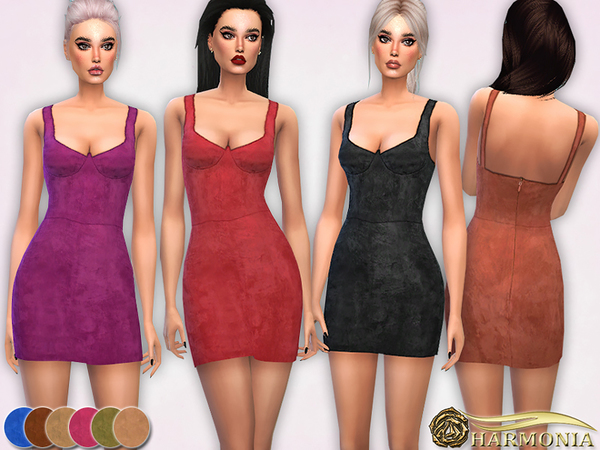 Sims 4 Faux Suede Bodycon Dress by Harmonia at TSR