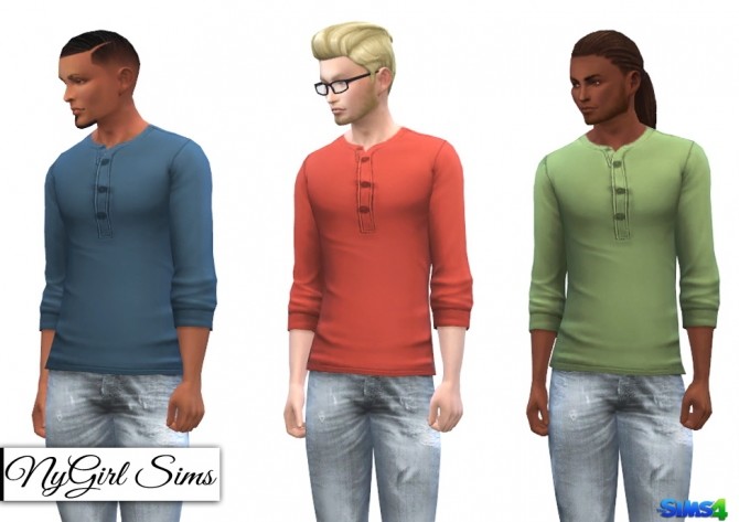 Sims 4 Rolled Sleeve Plain Henley at NyGirl Sims