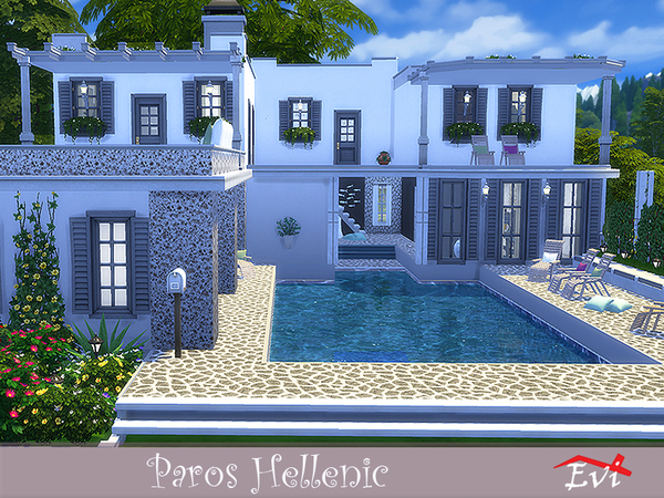 Sims 4 Paros Hellenic typical Greek Islands house by evi at TSR