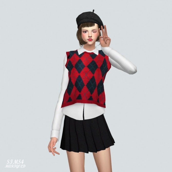 Sims 4 Checked Knit Vest With Shirt at Marigold
