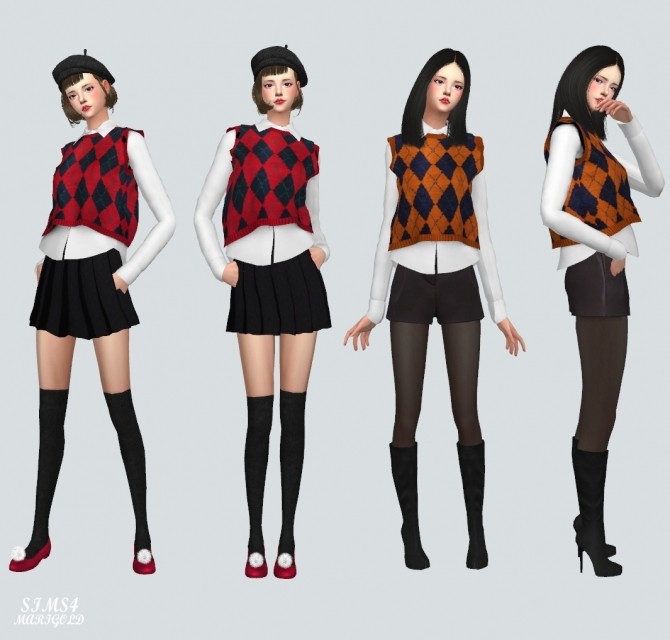 Sims 4 Checked Knit Vest With Shirt at Marigold