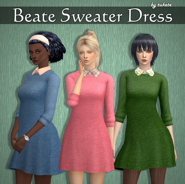 Sims 4 Beate Sweater Dress with Collar at Tukete