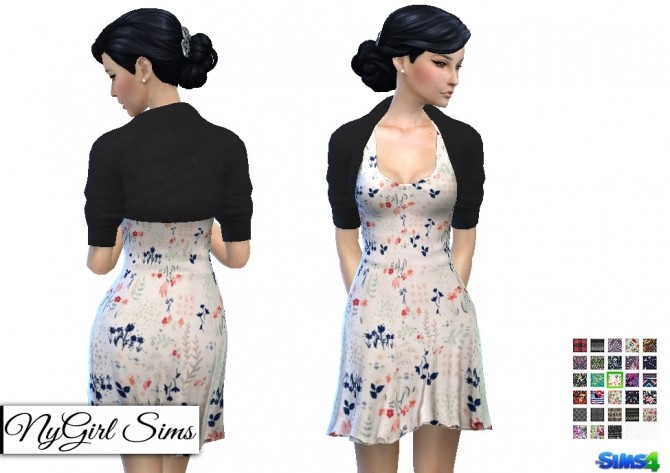 Sims 4 Printed Flare Dress with Leather Jacket at NyGirl Sims