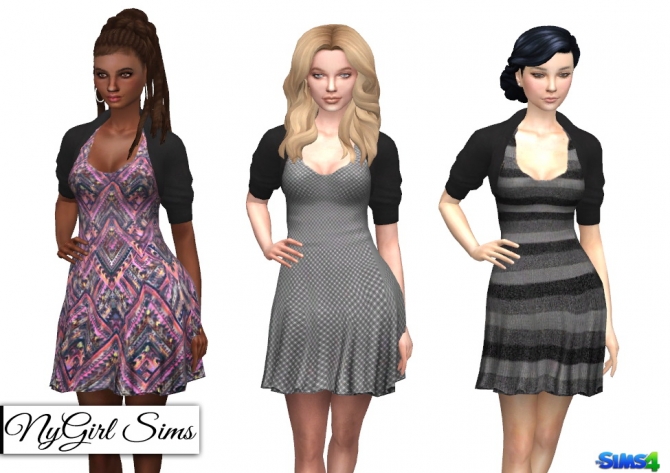 Printed Flare Dress with Leather Jacket at NyGirl Sims » Sims 4 Updates