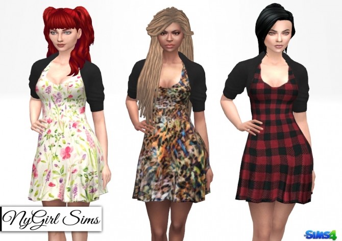 Sims 4 Printed Flare Dress with Leather Jacket at NyGirl Sims