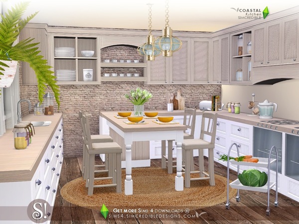 Sims 4 Coastal Kitchen by SIMcredible at TSR