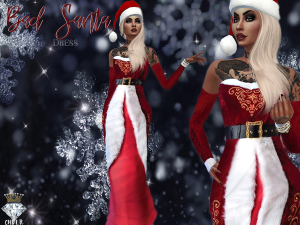 Sims 4 Bad Santa Dress by MadameChvlr at TSR