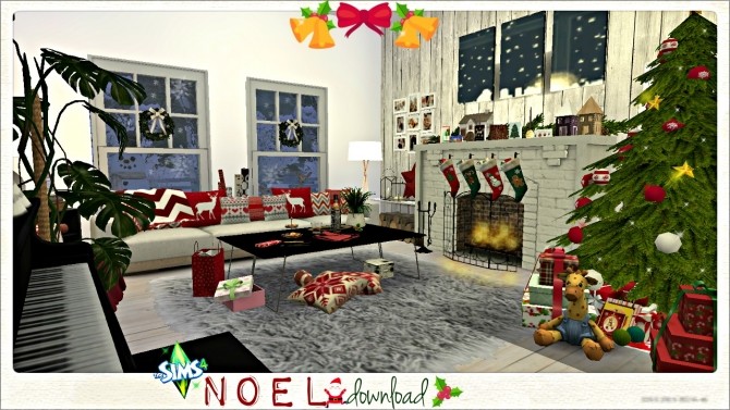 Sims 4 Noel fully decorated Christmas Living room by Rissy Rawr at Pandasht Productions