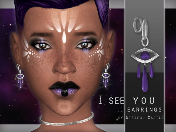 Sims 4 I see you earrings by WistfulCastle at TSR