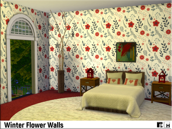 Sims 4 Winter Flower Walls by Pinkfizzzzz at TSR