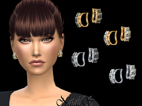 Sims 4 Three stone princess cut earrings by NataliS at TSR