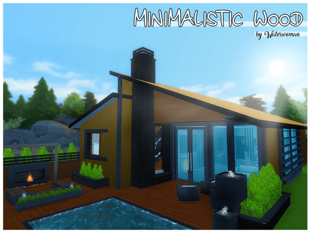 Sims 4 Minimalistic Wood house by Waterwoman at Akisima