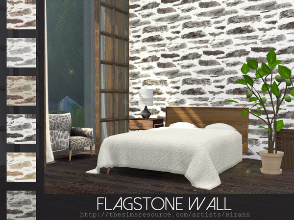 Sims 4 Flagstone Wall by Rirann at TSR