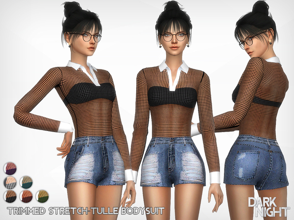 Sims 4 Trimmed Stretch Tulle Bodysuit by DarkNighTt at TSR