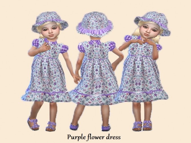 Sims 4 Purple flower dress and hat at Trudie55