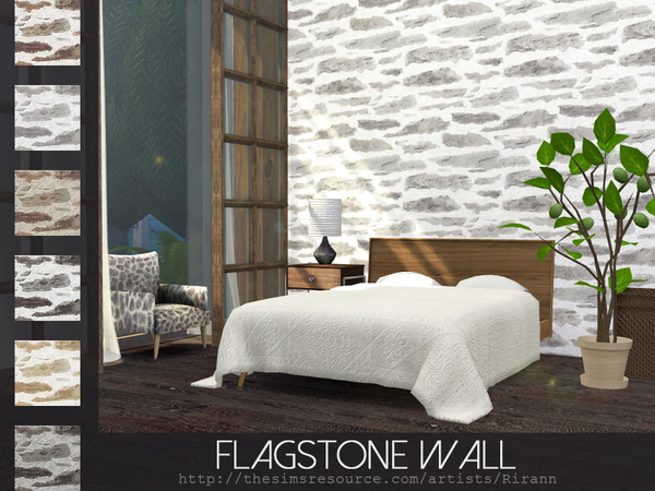 Sims 4 Flagstone Wall by Rirann at TSR