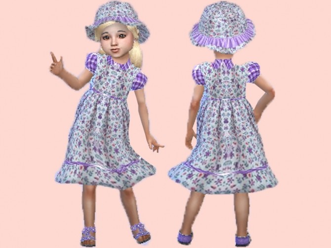 Sims 4 Purple flower dress and hat at Trudie55