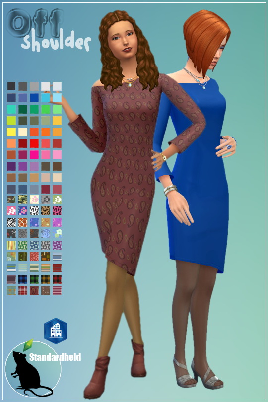 Sims 4 Off Shoulder Dress by Standardheld at SimsWorkshop