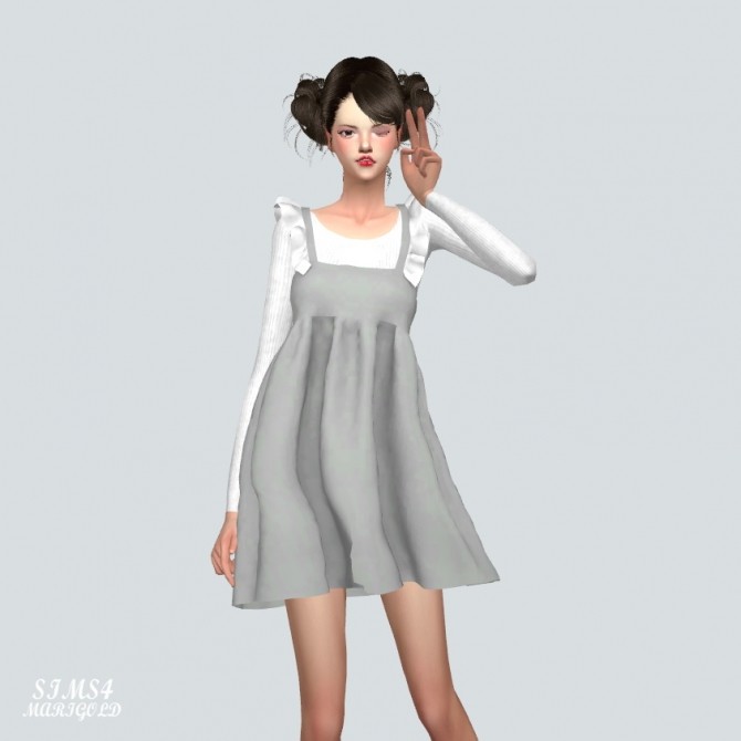 Sims 4 Frill Babydoll Dress V1.Solid Color at Marigold