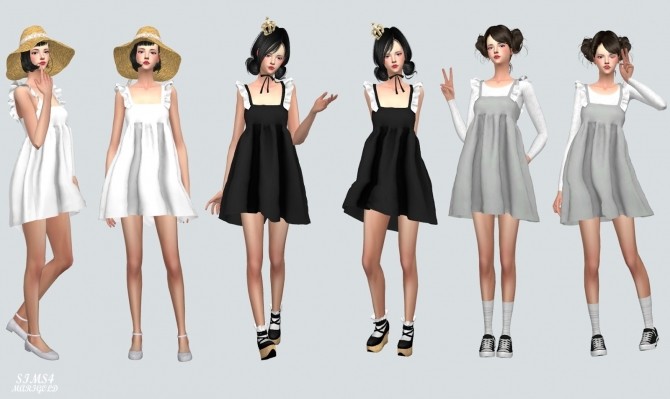 Sims 4 Frill Babydoll Dress V1.Solid Color at Marigold