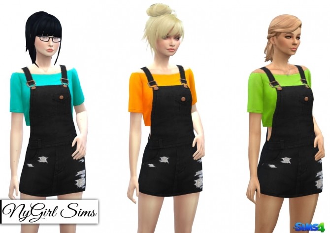 Sims 4 Overall Mini Dress with Crop Tee at NyGirl Sims