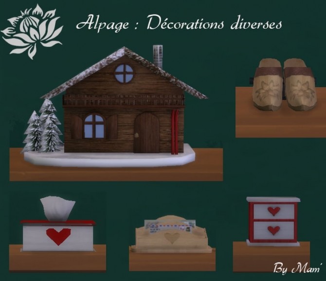 Sims 4 Alpage various decorations by Maman Gateau at Sims Artists