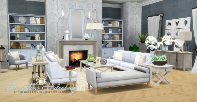 Sims 4 Hamptons Hideaway Living Room Set at Simsational Designs