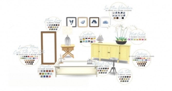 Sims 4 Hamptons Hideaway Living Room Set at Simsational Designs