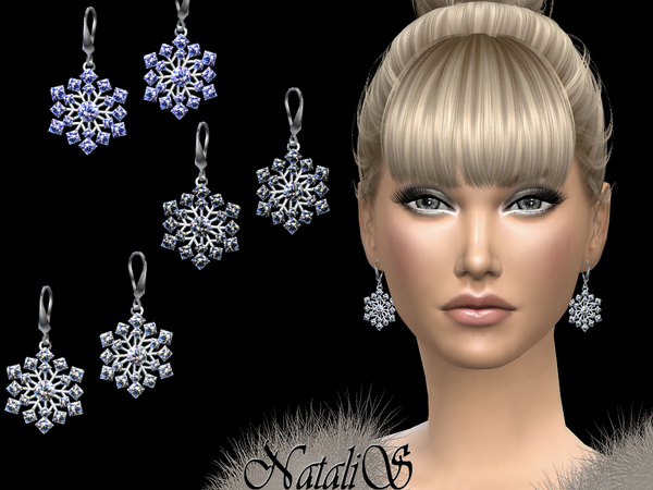 Sims 4 Sparkling snowflake earrings by NataliS at TSR