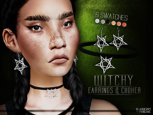 Sims 4 Witchy Choker & Earrings at Blahberry Pancake