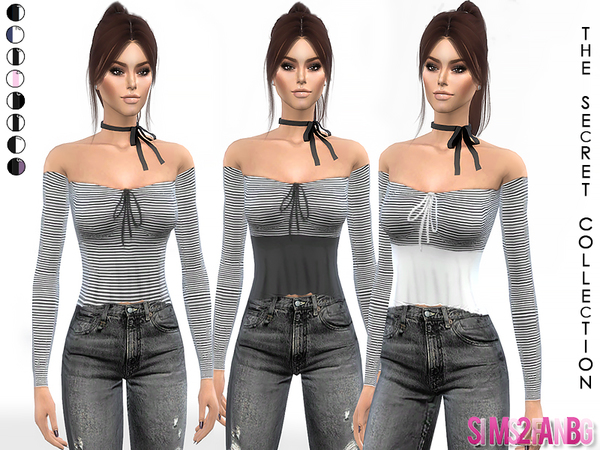 Sims 4 Bare Shoulder Crop Top by sims2fanbg at TSR