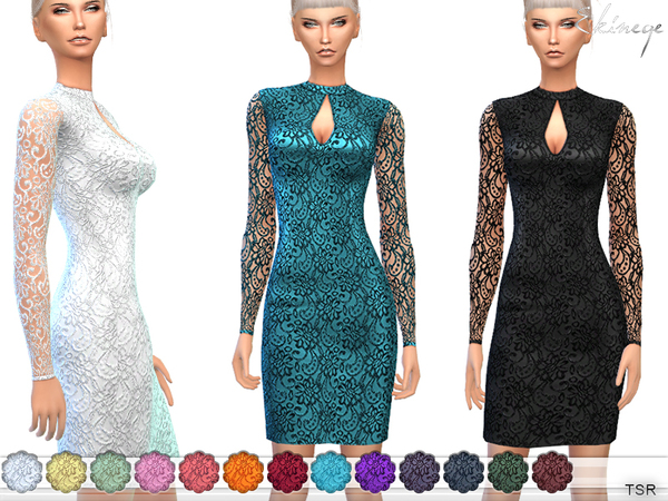 Sims 4 Embroidered Brocade Dress by ekinege at TSR