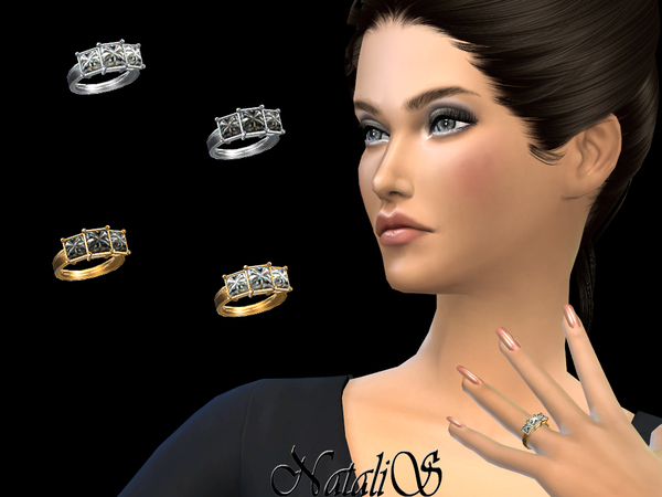 Sims 4 Three stone princess cut ring by NataliS at TSR