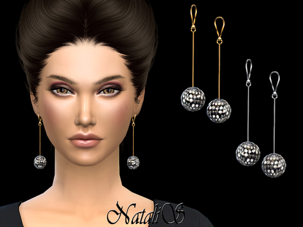 Sims 4 Pave ball drop earrings by NataliS at TSR