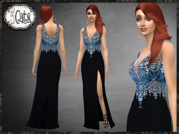 Sims 4 WOF Jeweled Side Slit Gown by Five5Cats at TSR