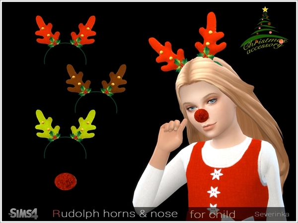 Sims 4 Rudolph horns and nose CM/CF by Severinka at TSR