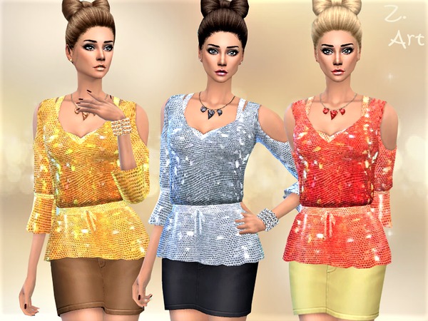 Sims 4 PartyZ 03 sparkling lurex blouse by Zuckerschnute20 at TSR