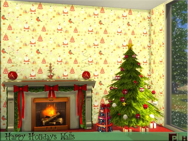 Sims 4 Happy Holidays Walls by Pinkfizzzzz at TSR