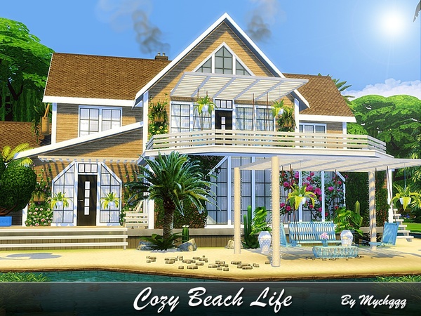 Sims 4 Cozy Beach Life house by MychQQQ at TSR