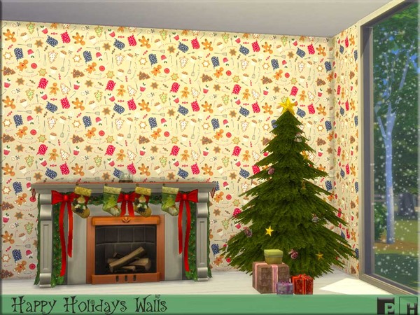 Sims 4 Happy Holidays Walls by Pinkfizzzzz at TSR