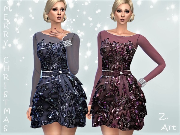 Sims 4 Winter CollectZ 10 festive dress by Zuckerschnute20 at TSR
