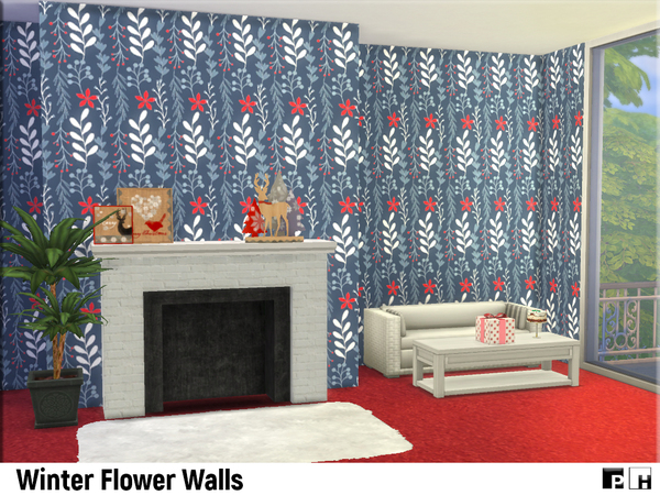 Sims 4 Winter Flower Walls by Pinkfizzzzz at TSR