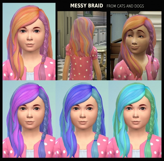 Sims 4 Female Child Hair Messy Braid 21 Recolours by Simmiller at Mod The Sims