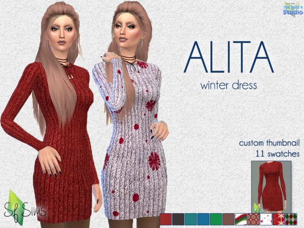 Sims 4 ALITA dress by SF Sims at TSR