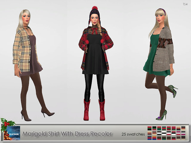 Sims 4 Marigold Shirt With Dress Recolor at Elfdor Sims