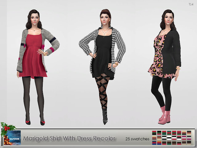 Sims 4 Marigold Shirt With Dress Recolor at Elfdor Sims
