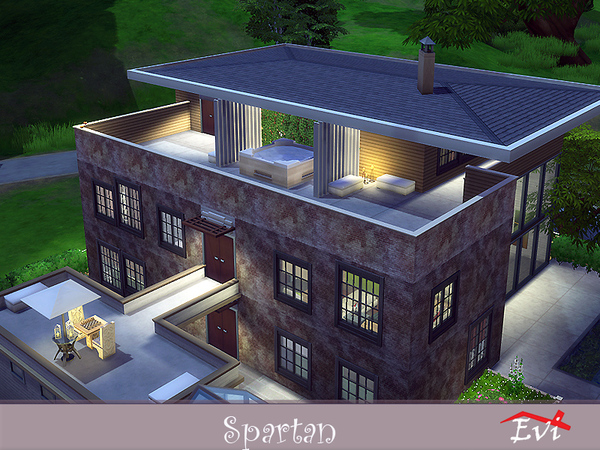 Sims 4 Spartan industrial type of large house by evi at TSR