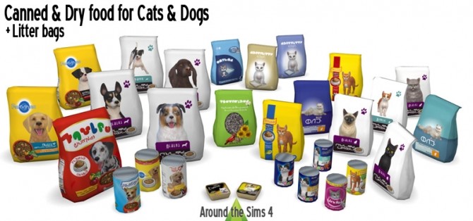 Sims 4 Canned Food & Dry food bags for Cats & Dogs at Around the Sims 4